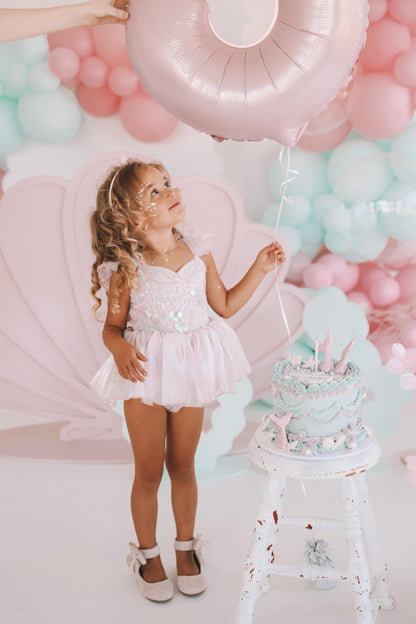 Mermaid Sequin Pink Organza Baby Girl Party Romper