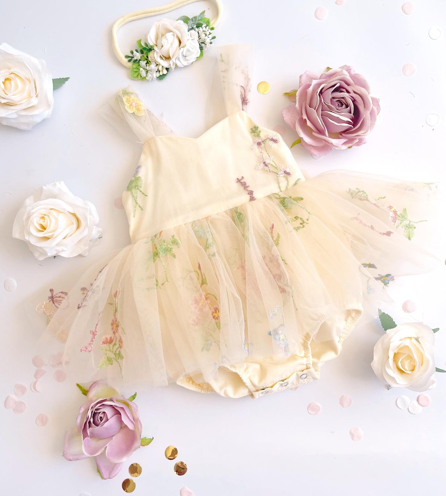 Sugar Plum Lemon Baby Girl Tulle Party Romper