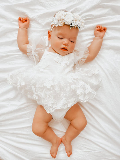 White Butterfly Kisses Baby Girls Embroidered Tulle Romper