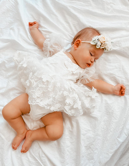 White Butterfly Kisses Baby Girls Embroidered Tulle Romper