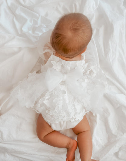 White Butterfly Kisses Baby Girls Embroidered Tulle Romper