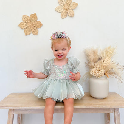 Mermaid Sequin Green Organza Baby Girl Party Romper