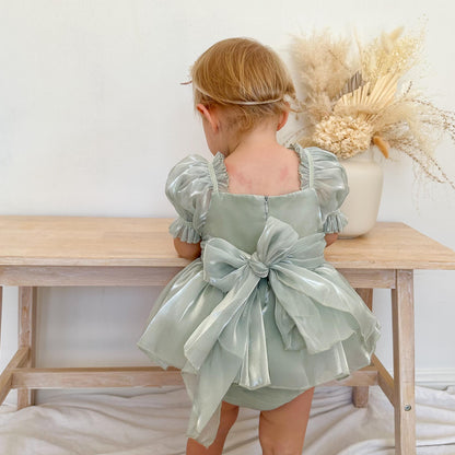 Mermaid Sequin Green Organza Baby Girl Party Romper