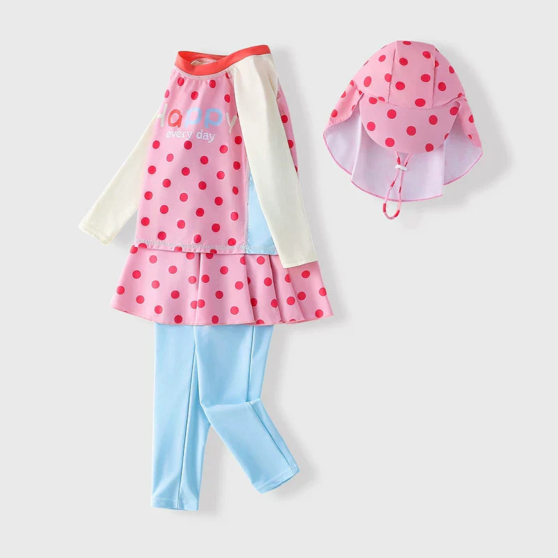 Summer Girls' Top Pants and Swim Cap Three-Piece Set