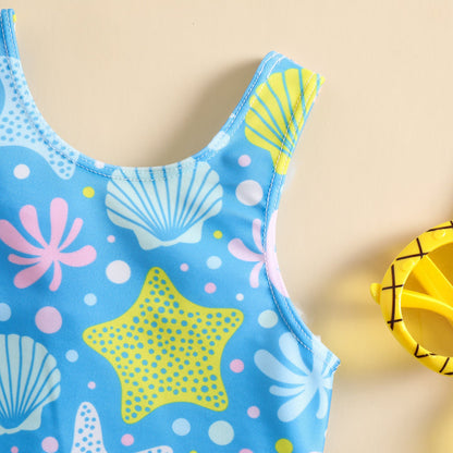 Girls' Swimsuit With Shell Print