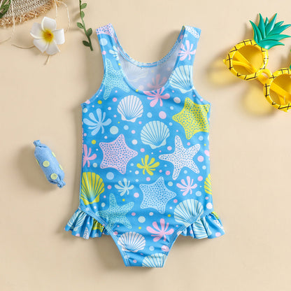 Girls' Swimsuit With Shell Print