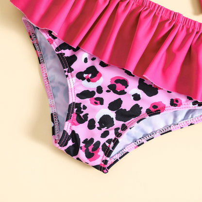 Children's Leopard Print Swimsuit Girls' Bow Swimsuit Two-piece Set