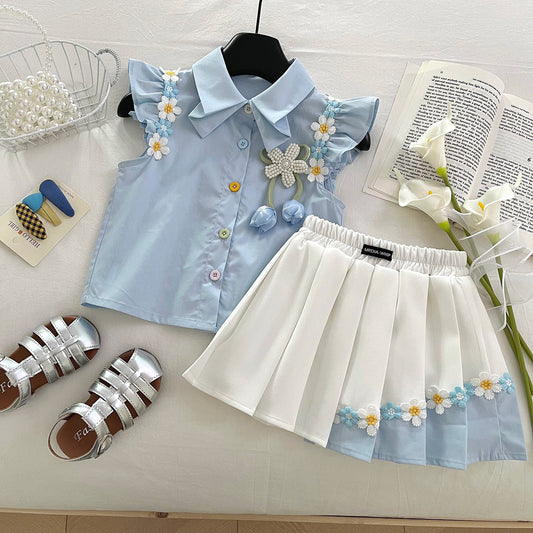 Girls Preppy Outfit Girls Summer Vacation Outfit Two-piece Set