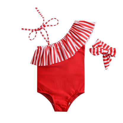 Summer Striped Print One-piece Swimsuit for Baby Girls