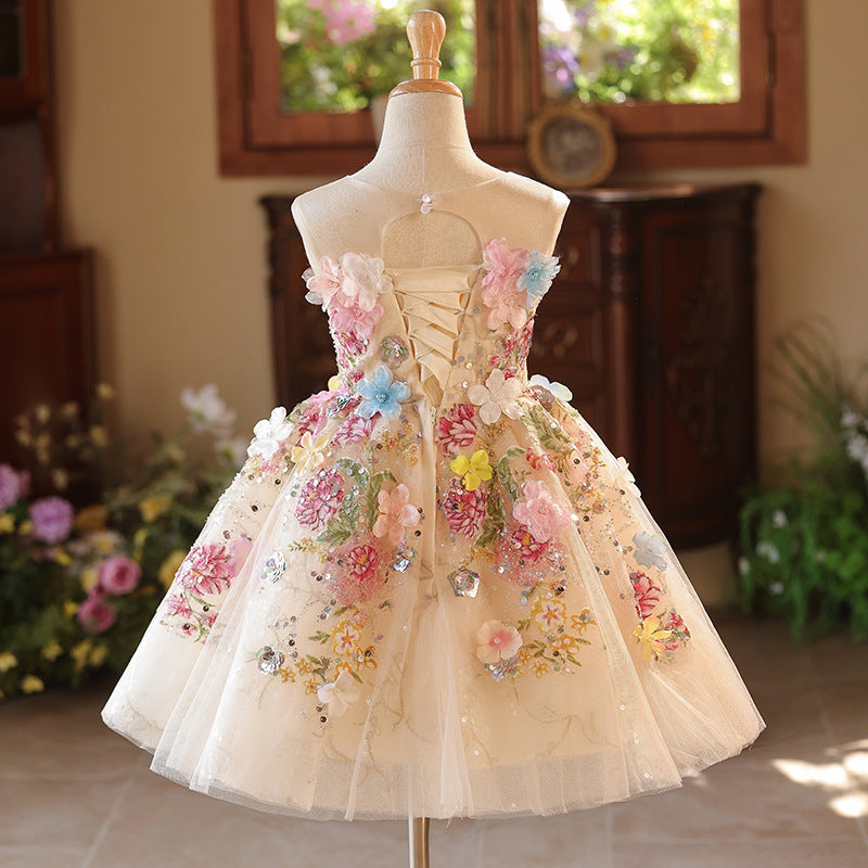 Girls Flower Princess Dress Children's Birthday Puffy Dress