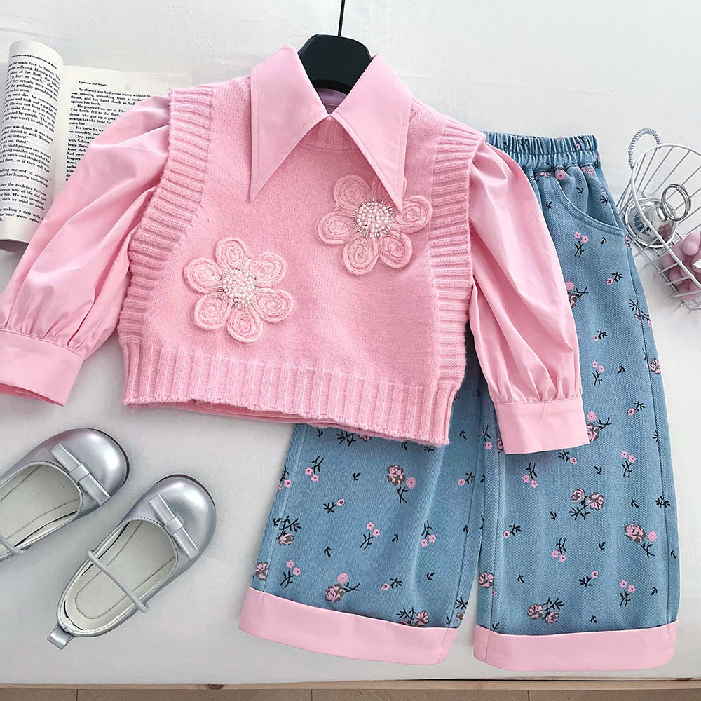 Girls Autumn Elegant Outfit Girls Fall School Outfit Three-Piece Set