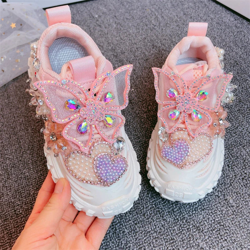 Luxury Girls Bow Beads Sneakers Casual Children Princess Shoes