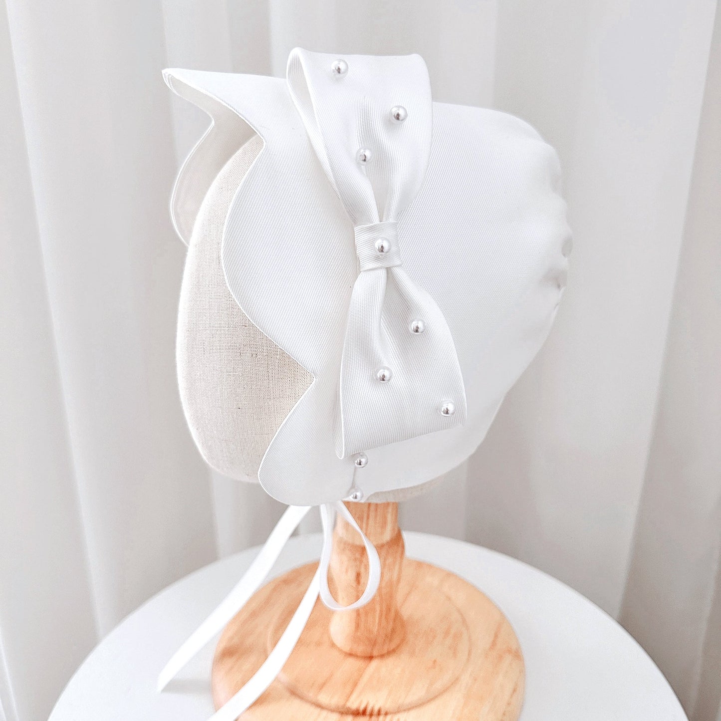 Baby Birthday Hat White Bow Pearl Girls Dress Hat
