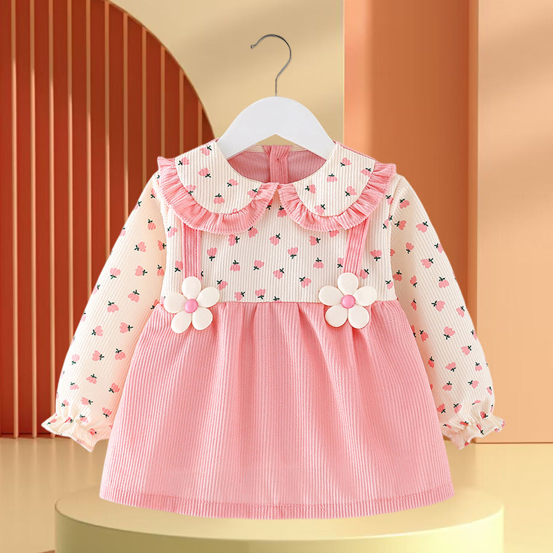 Girls Floral Vacation Dress Girls Autumn School Dress