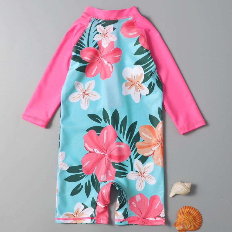Baby Cartoon Floral Long-Sleeved Onesie Swimsuit