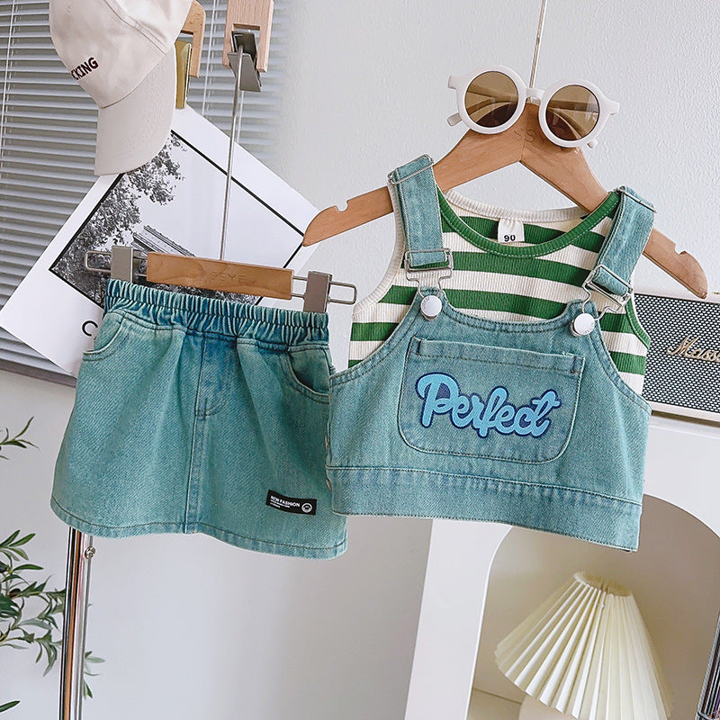 Girls Summer Holiday Outfit Girls Back to School Outfit Three-piece Suit