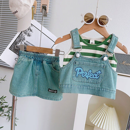 Girls Summer Holiday Outfit Girls Back to School Outfit Three-piece Suit