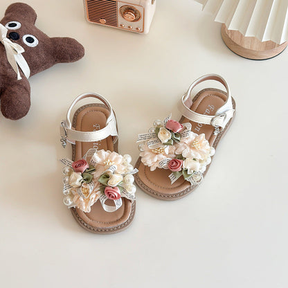 Girls' Summer Princess Flower Soft-Soled Sandals