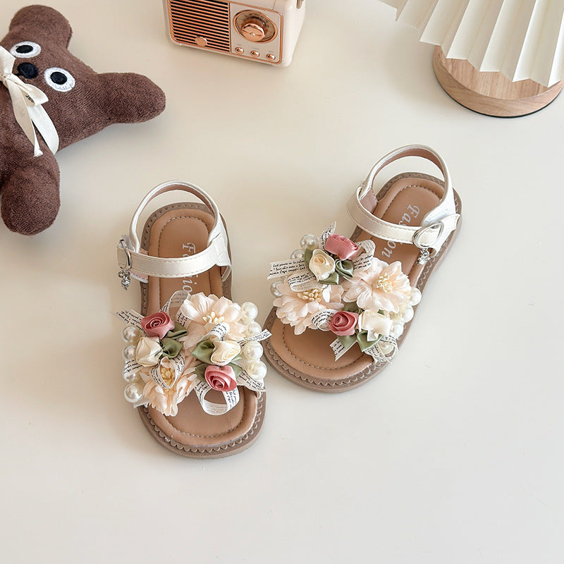 Girls' Summer Princess Flower Soft-Soled Sandals