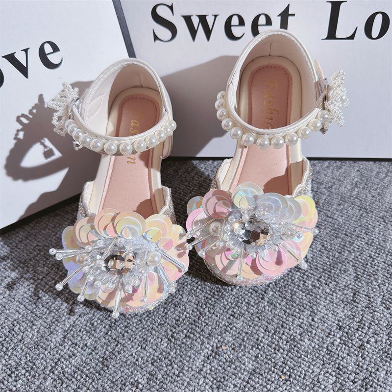 Girls Summer New Crystal Butterfly Pearl Princess Shoes