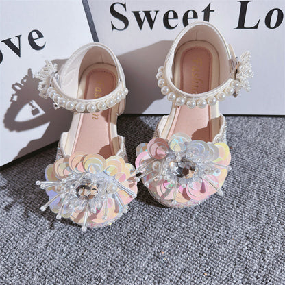 Girls Summer New Crystal Butterfly Pearl Princess Shoes