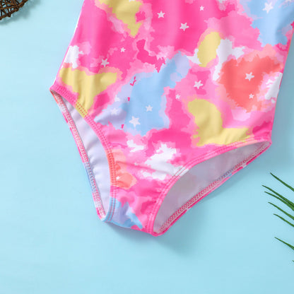 Cute Girls Floral One-shoulder Sling Swimsuit