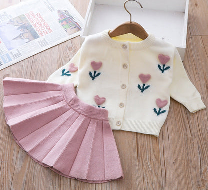 Girls Floral Vacation Outfit Girls Elegant School Outfit Two-piece Dress