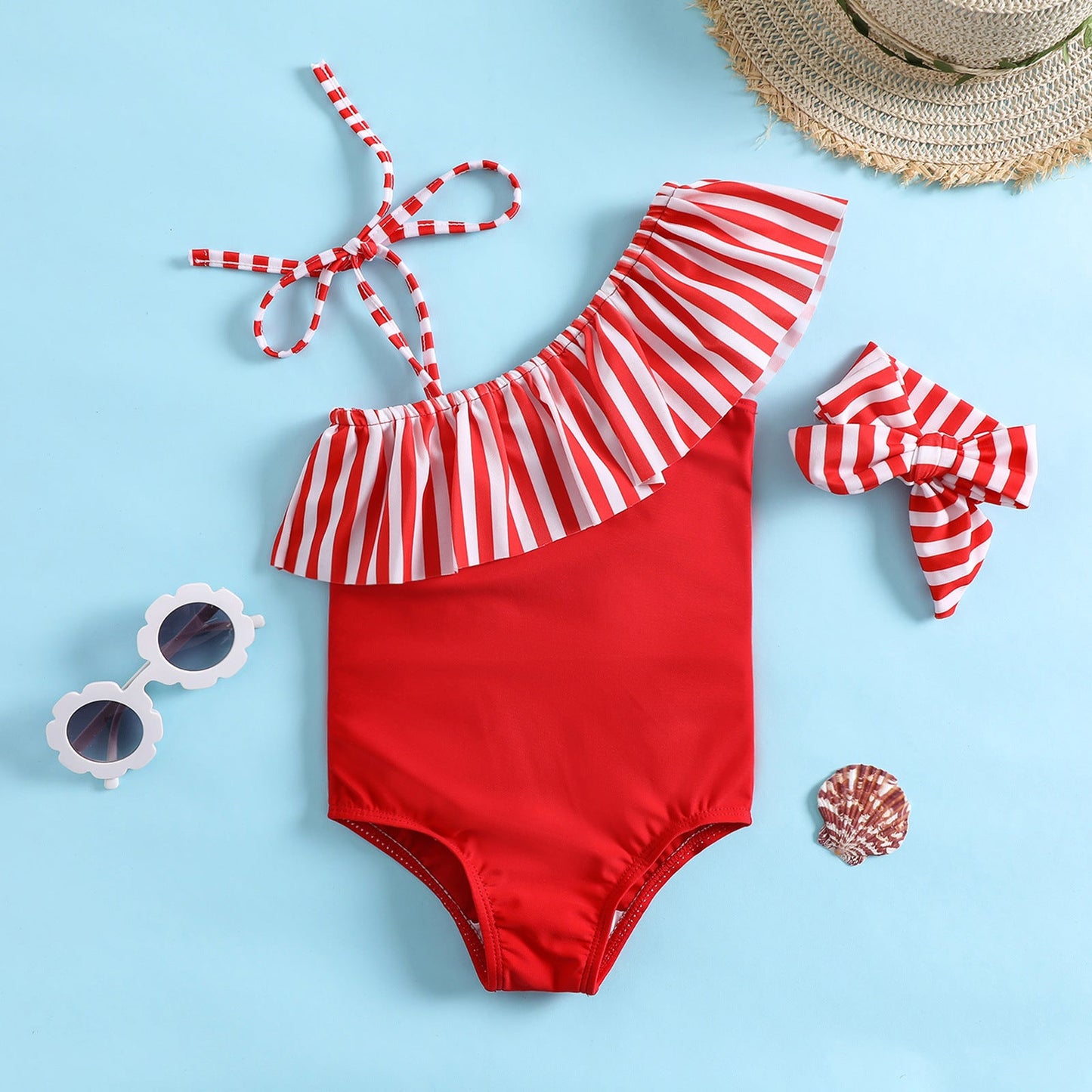 Summer Striped Print One-piece Swimsuit for Baby Girls