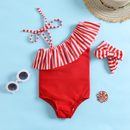 Summer Striped Print One-piece Swimsuit for Baby Girls