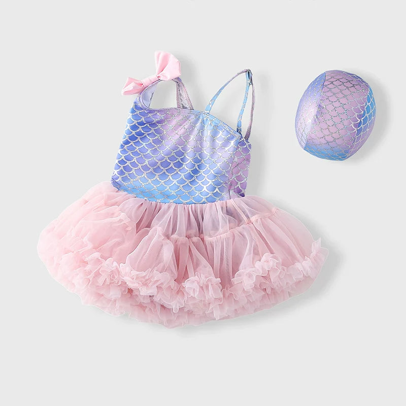 Cute Girl Mermaid Princess Tulle Swimsuit