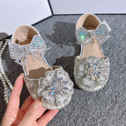 Girls Crystal Shoes Shiny Pearl Rhinestone Princess Shoes
