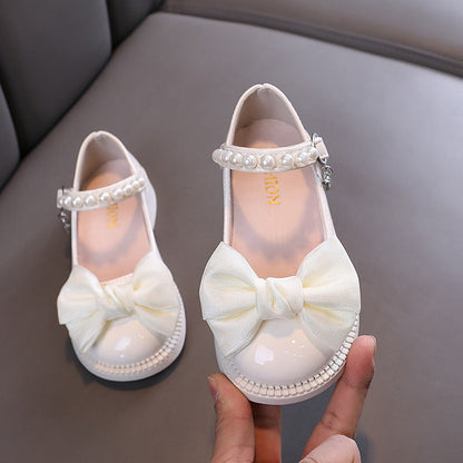 Girls New Cute Pearl Princess Leather Shoes