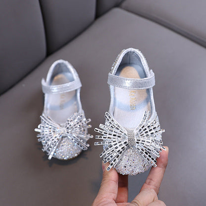 Girls' Princess Rhinestone Bow Mesh Leather Shoes
