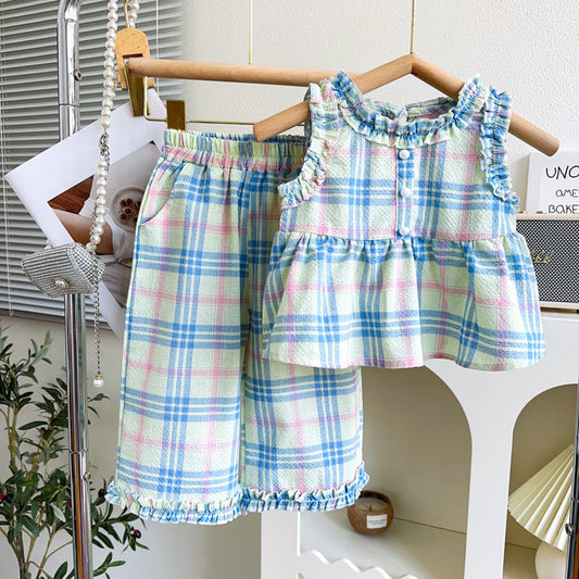 Girls Elegant School Outfit Girls Summer Vacation Outfit Two-piece Set