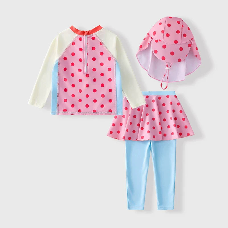 Summer Girls' Top Pants and Swim Cap Three-Piece Set