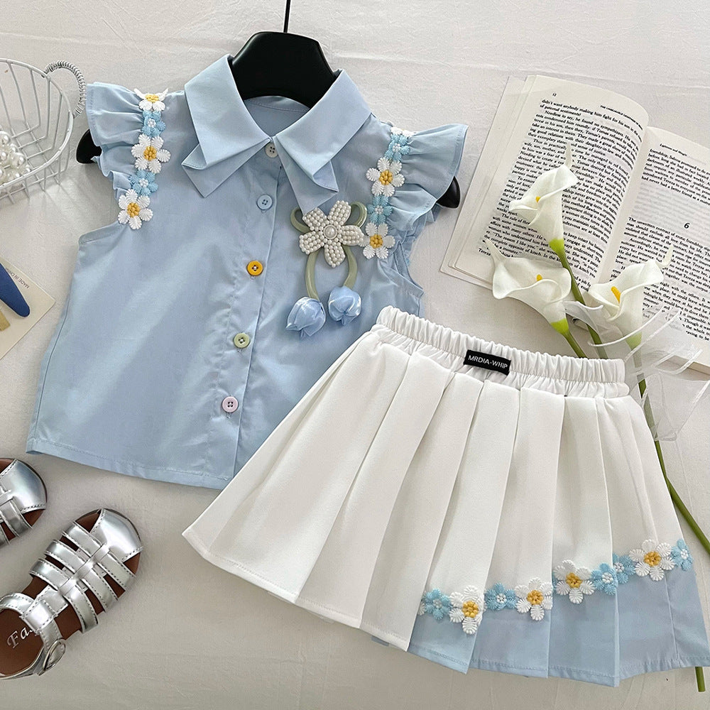 Girls Preppy Outfit Girls Summer Vacation Outfit Two-piece Set