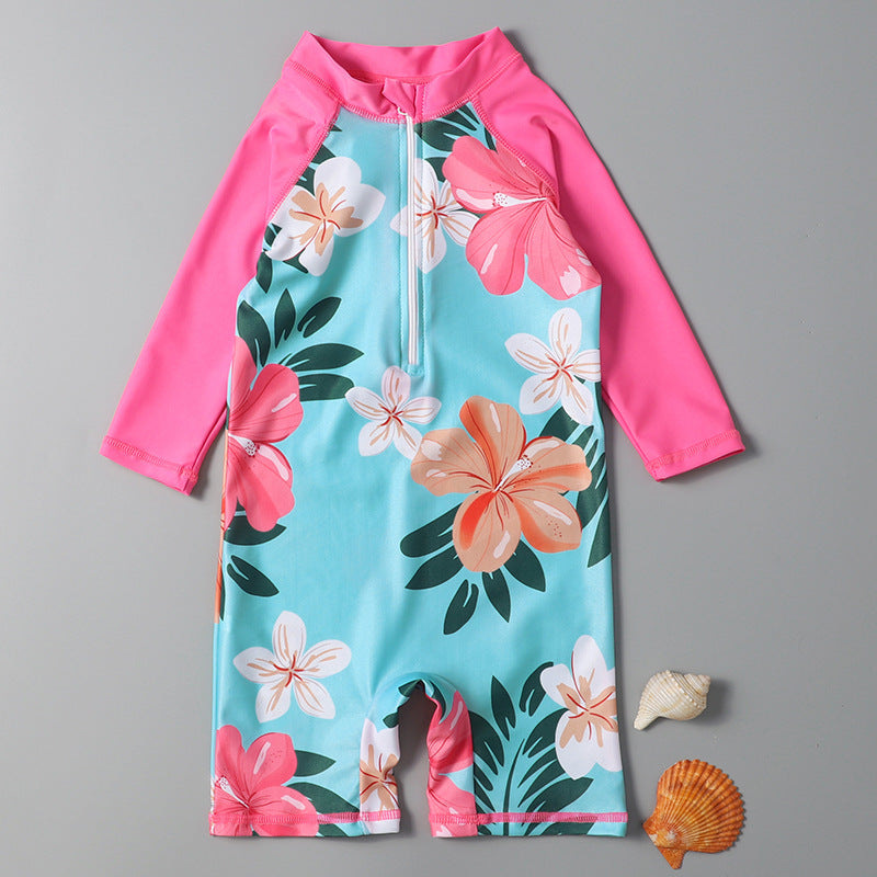 Baby Cartoon Floral Long-Sleeved Onesie Swimsuit