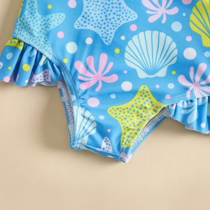 Girls' Swimsuit With Shell Print