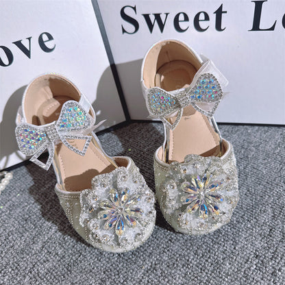 Girls Crystal Shoes Shiny Pearl Rhinestone Princess Shoes