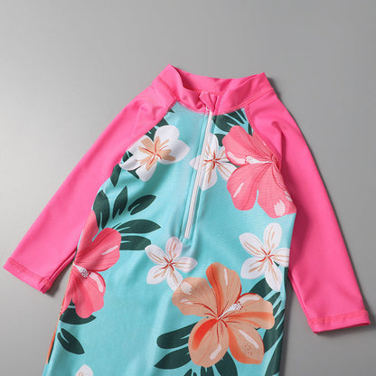 Baby Cartoon Floral Long-Sleeved Onesie Swimsuit
