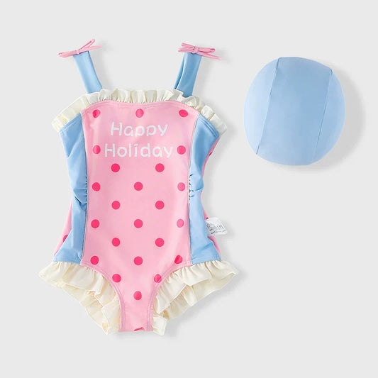 Girls Cute Summer Vacation Princess Onesie Swimsuit