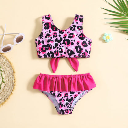 Children's Leopard Print Swimsuit Girls' Bow Swimsuit Two-piece Set