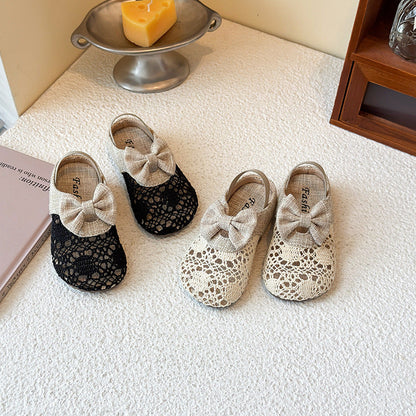 Girls' New Summer Hollowed-out Bow Sandals