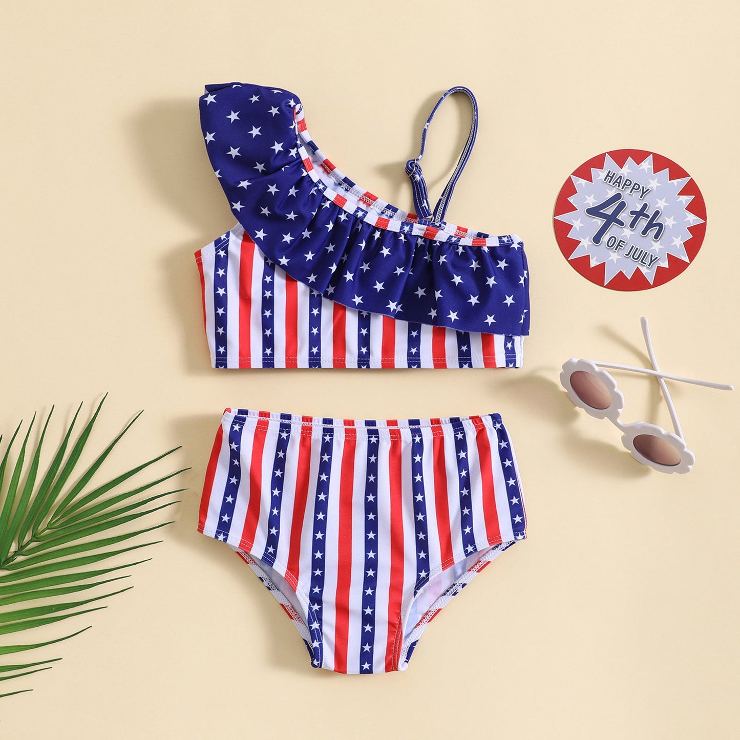 Girls One Shoulder Sling Girls Cute Swimsuit Two-piece Set