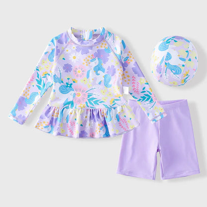 Girls' Summer Vacation Swimsuit Three-Piece Set