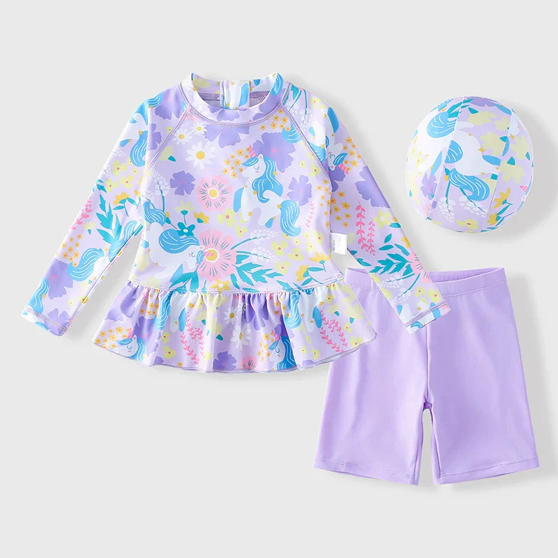 Girls' Summer Vacation Swimsuit Three-Piece Set