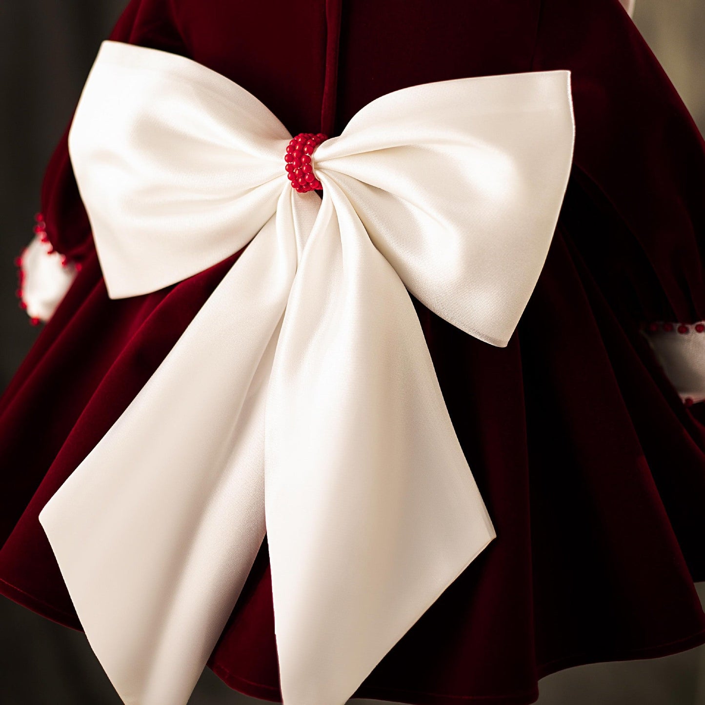 Girl Christmas Dress Baby Girls Birthday Dresses Toddler Wine Red Bow Formal Princess Dress