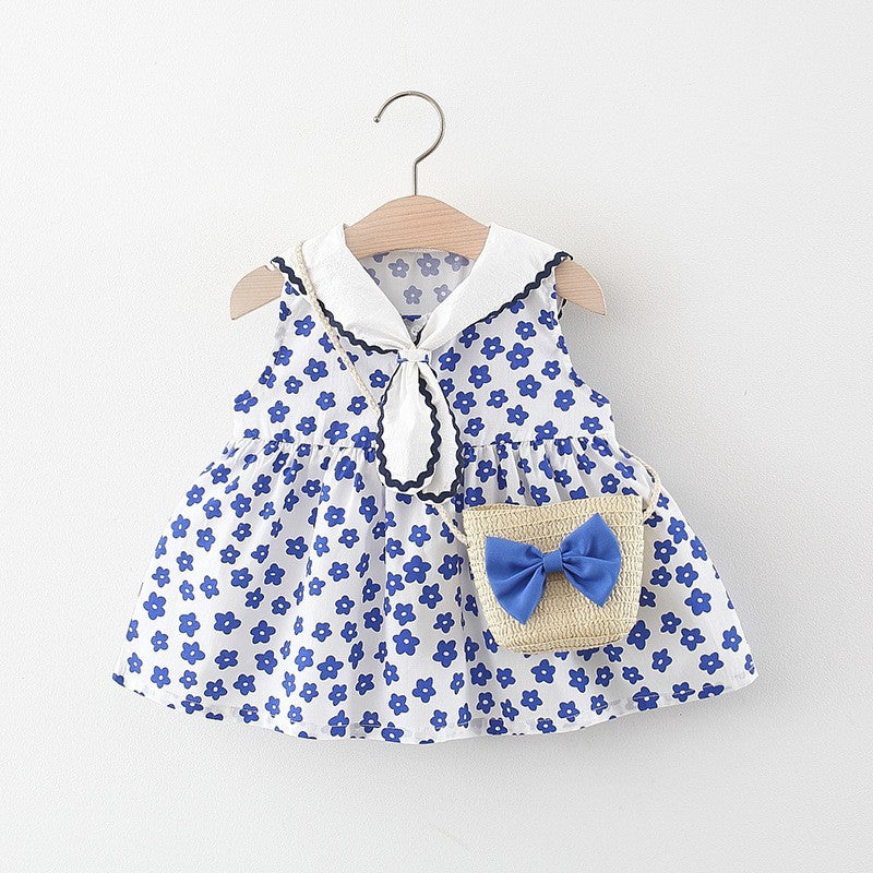 Girls Floral Ribbon Dress Girls Vacation Dress
