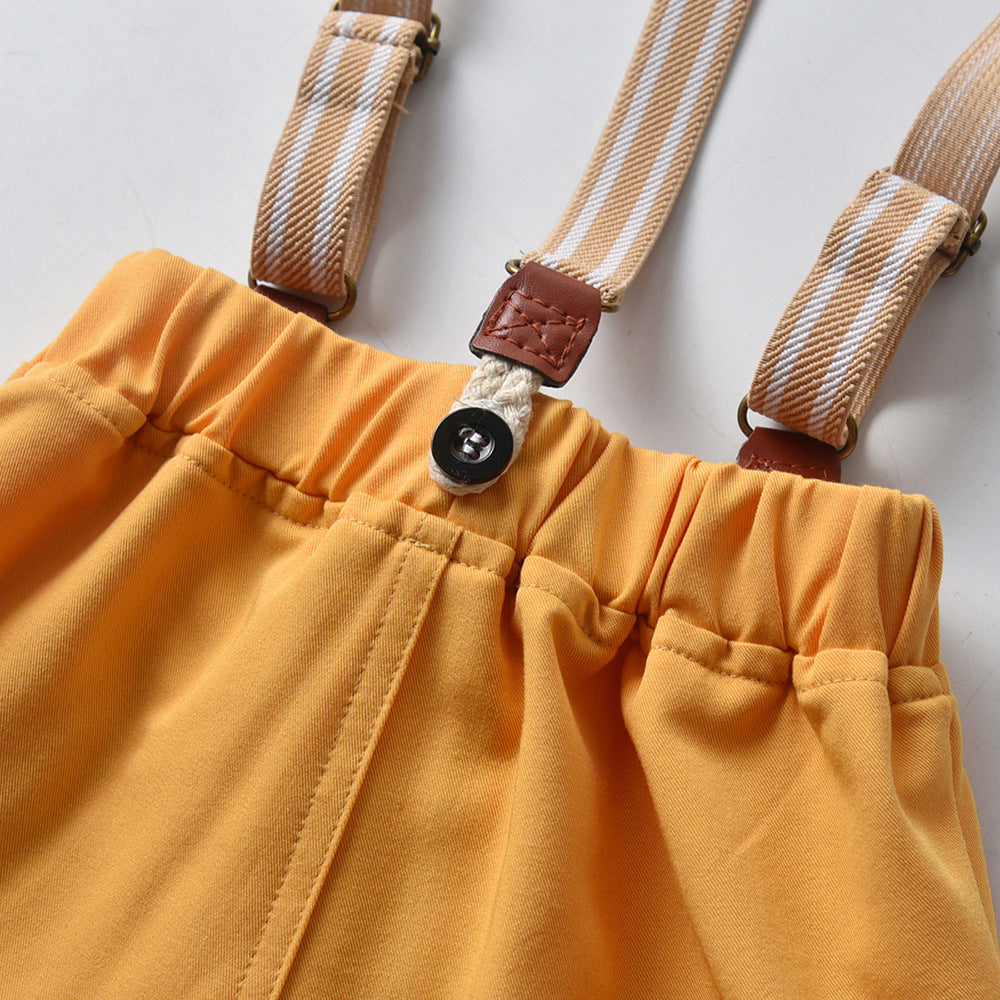 Baby Boys Short Sleeve Bow Shirt Bib Shorts Two Piece Suit