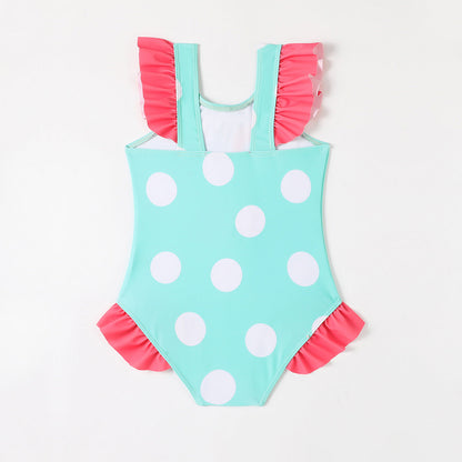 Girls 3D Pattern Ruffle Swimsuit Children One-Piece Swimsuit